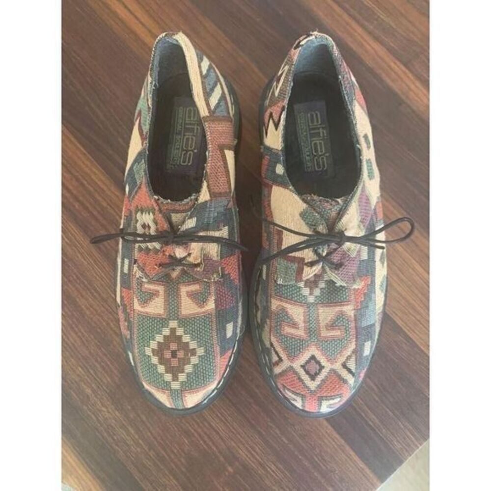 Alfies Original Souler's Oxford Ladies Shoes Size 7.5 Non-Slip Aztec Design